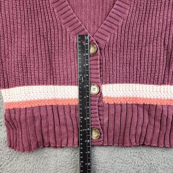 Women's Cropped Boxy Oversized Cardigan Sweater Extra Small Burgundy Y2K Preppy - Picture 7 of 11